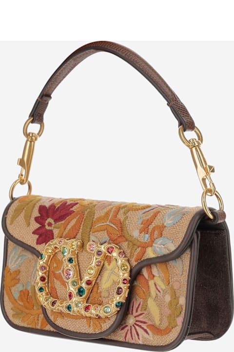 Homeware Valentino Garavani Valentino Garavani Locò Embroidered Small Shoulder Bag With Jewel Logo