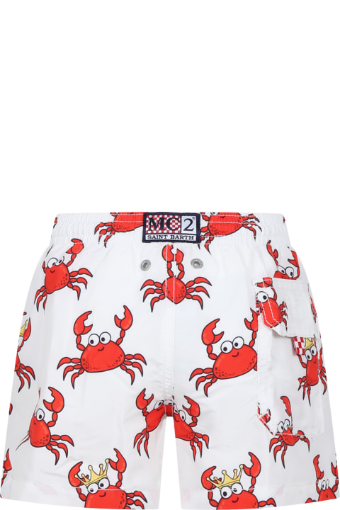 MC2 Saint Barth for Kids MC2 Saint Barth White Swim Shorts For Boy With Crab Print