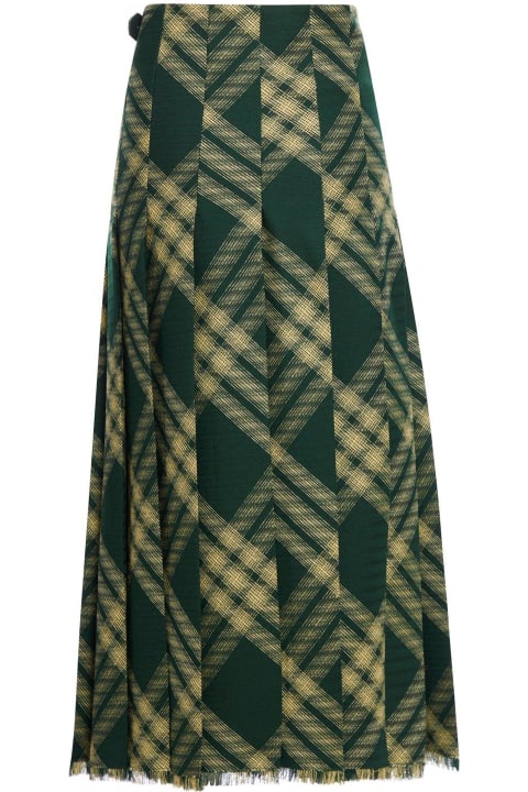 Fashion for Women Burberry Check Printed Frayed-edge Midi Skirt