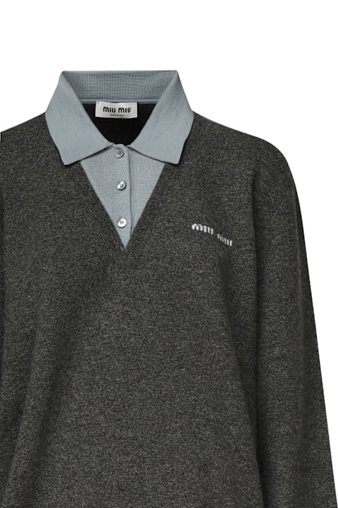 Miu Miu سترات لـ السيدات Miu Miu Cashmere And Wool Polo Sweater