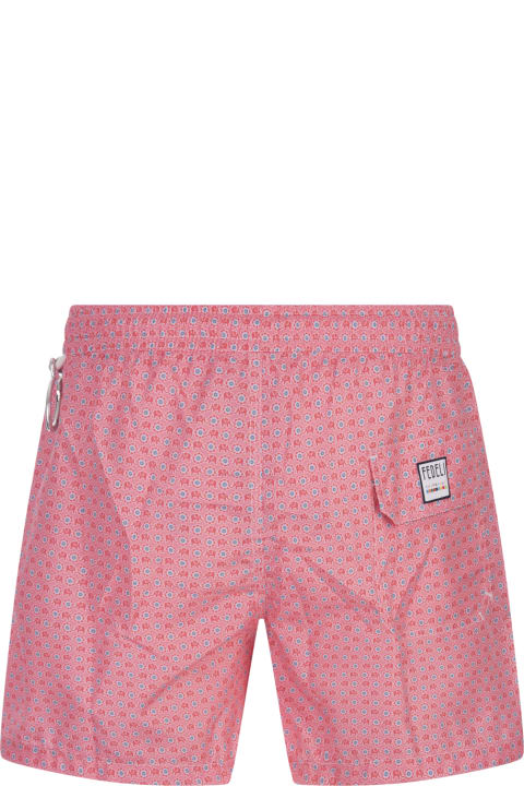 Fedeli Swimwear for Men Fedeli Pink Swim Shorts With Elephants And Flowers Pattern