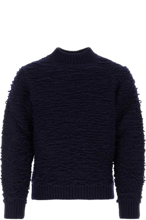 Sweaters for Men Dries Van Noten Navy Blue Wool Sweater