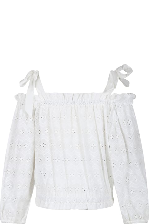 Fashion for Girls MSGM White Top For Girl With Broderie Anglaise