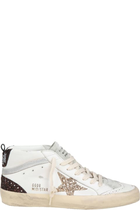 Golden Goose Shoes for Women Golden Goose Golden Goose Mid Star In Leather And Suede With Glitter Star