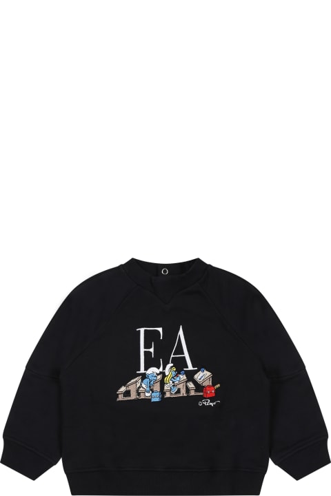 Topwear for Baby Girls Emporio Armani Blue Sweatshirt For Baby Boy With Smurfs And Logo