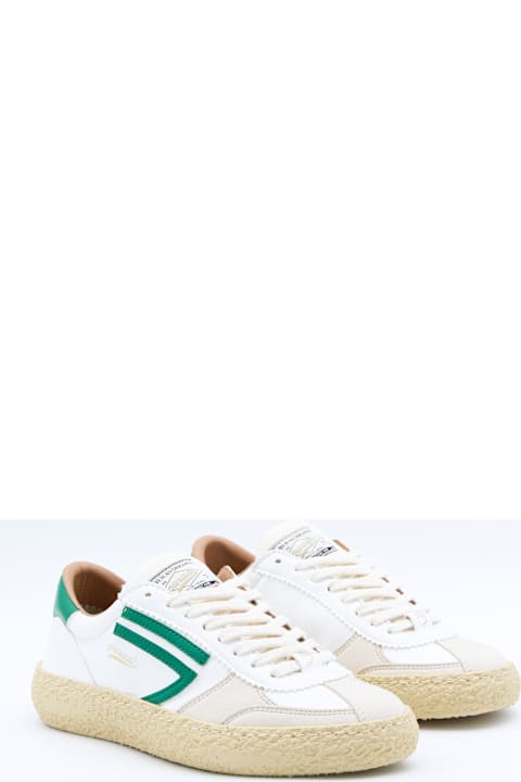 Puraai White And Green Leather Sneakers
