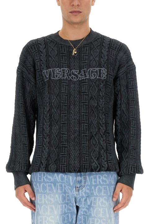 メンズ ニットウェア Versace Knit With Greek Braid Work
