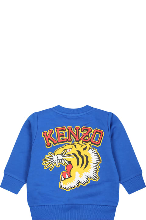 Topwear for Baby Girls Kenzo Kids Blue Sweatshirt For Baby Boy With Tiger Logo