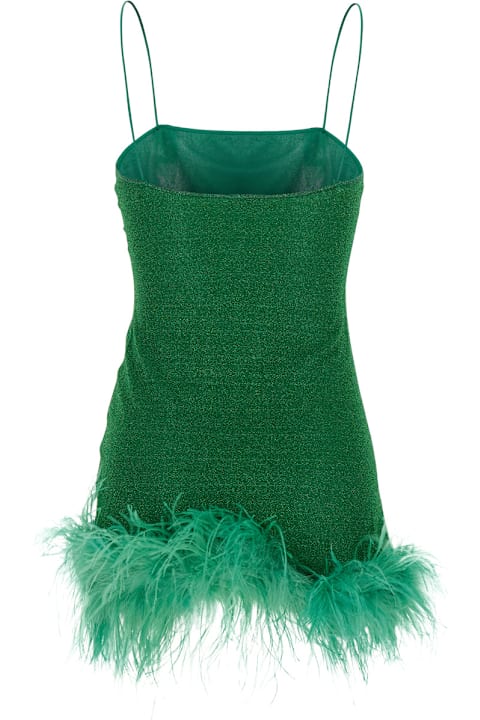 Oseree Clothing for Women Oseree 'lumiere Plumage' Green Sleeveless Slip Dress With Tonal Feathered Hem In Tech Fabric Stretch Woman