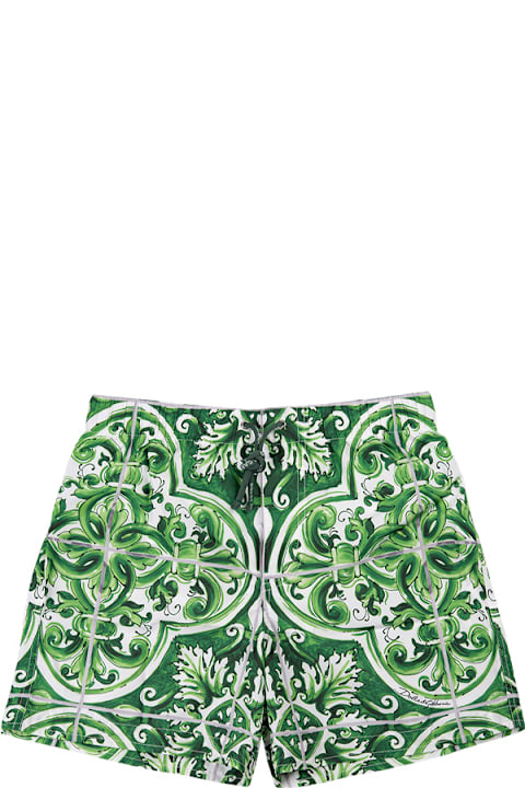 Swimwear for Boys Dolce & Gabbana Green Majolica Print Swimwear