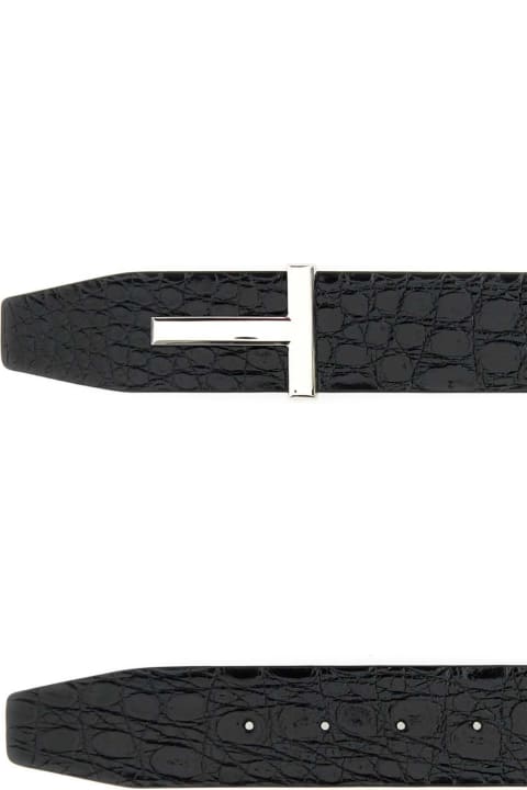 Tom Ford Belts for Women Tom Ford Black Leather T Icon Belt