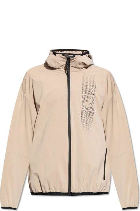 Fendi Coats & Jackets for Men Fendi Gradient Ff Detail Zipped Hooded Jacket