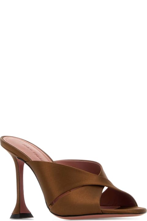 Amina Muaddi Brown Satin Salma Mules