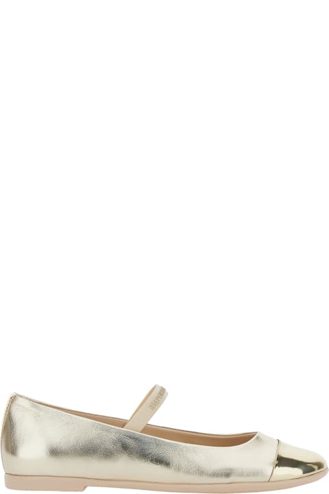 Homeware Emporio Armani Metallic Ballet Shoes With Strap With Logo Lettering In Laminated Leather Woman