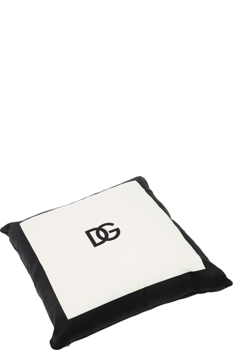 Home Décor Dolce & Gabbana White And Black Cushion With Contrasting Dg Logo Print In Cotton