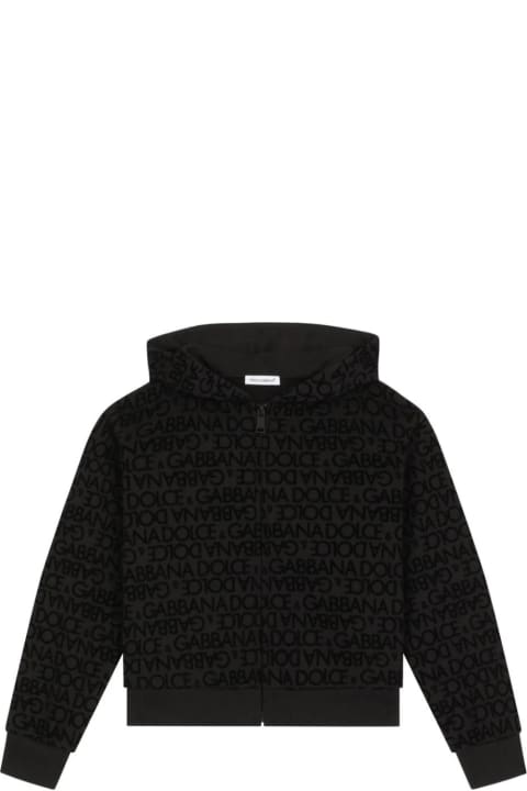 Topwear for Boys Dolce & Gabbana Black Hoodie With Velvet Logo Motif