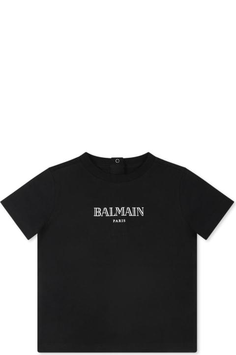 Topwear for Baby Girls Balmain Black T-shirt For Babykids With Logo