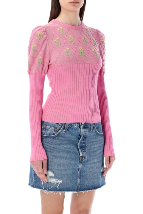 Knitted Glitter Sweater With Embroidery