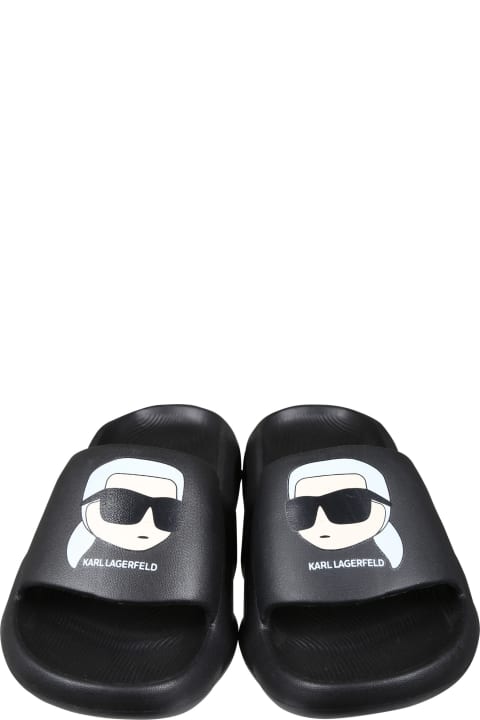 ボーイズ シューズ Karl Lagerfeld Kids Black Slippers For Kids With Logo And Karl
