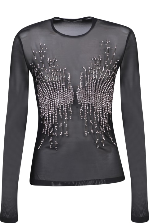 Alberta Ferretti Sweaters for Women Alberta Ferretti Black Mesh Strass Top