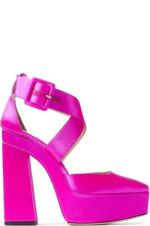 High-Heeled Shoes for Women Jimmy Choo Fuchsia Pink Gian Platform Pumps In Satin And Leather Woman