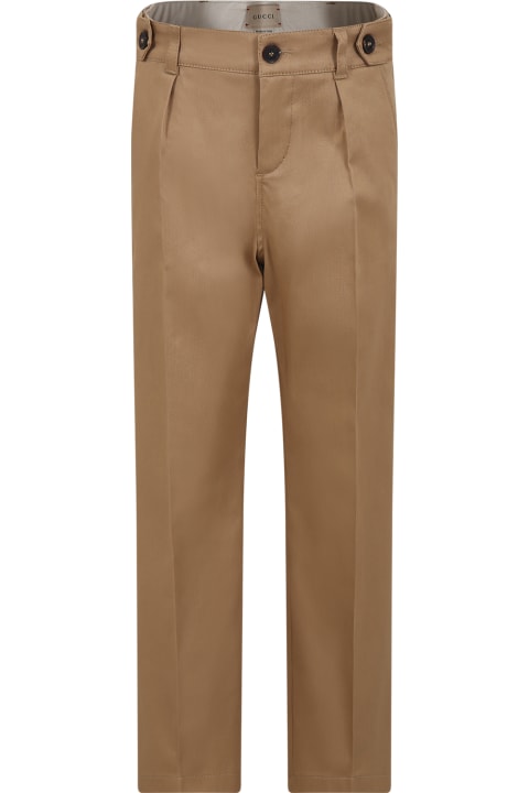 Bottoms for Boys Gucci Beige Trousers For Boy With Web Detail