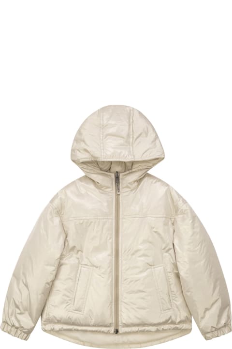 Brunello Cucinelli for Kids Brunello Cucinelli Reversible Down Jacket In Sparkling Canvas With Hood And Necklace