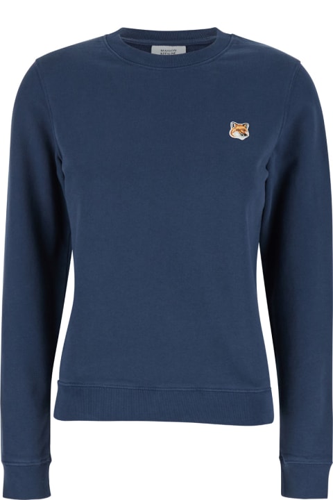 Maison Kitsuné for Women Maison Kitsuné Blue Crewneck Sweater With Fox Head Logo Patch On The Front In Cotton Woman