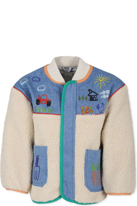 Homeware Stella McCartney Kids Ivory Faux Fur Coat For Boy With Tractor