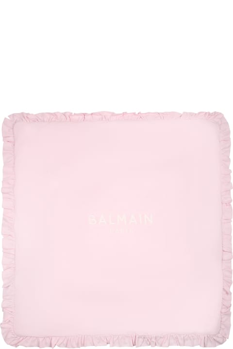 Balmain for Kids Balmain Pink Blanket For Baby Girl With Logo