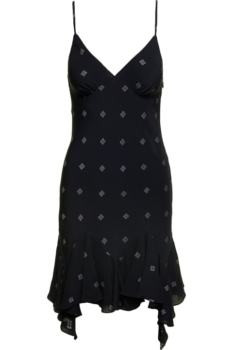 Black Mini Dress With Contrasting All-over 'monogram' Print In Wool Blend Woman