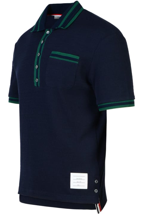 Thom Browne Topwear for Men Thom Browne Navy Cotton Blend Polo Shirt