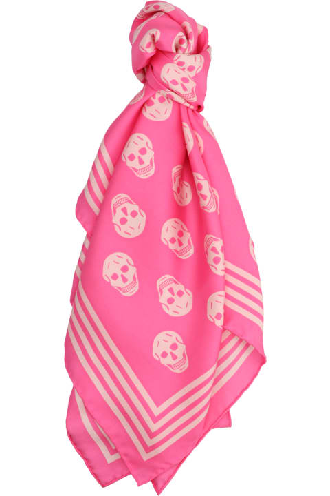 Scarves & Wraps for Women Alexander McQueen Pink Silk Scarf With Skull Pattern