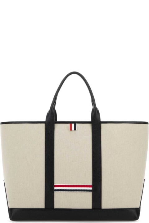 Homeware Thom Browne Sand Canvas Medium Rwb-stripe Shopping Bag