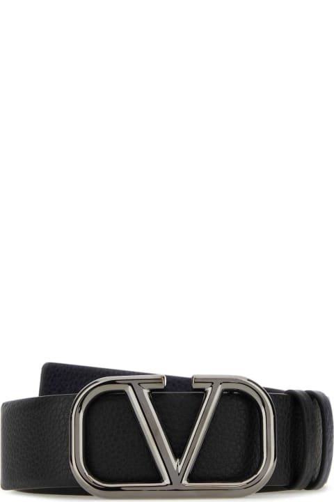Valentino Garavani Belts for Men Valentino Garavani Black Leather Reversible Vlogo Belt