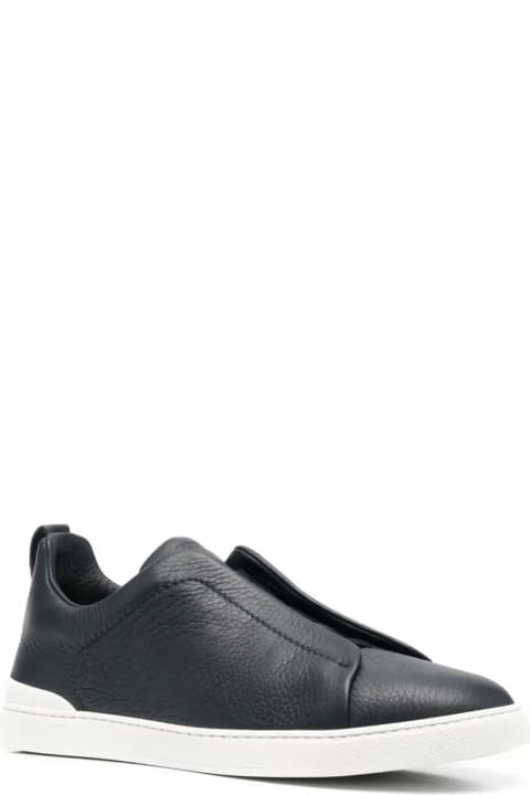 Zegna Sneakers for Men Zegna Triple Stitch Sneakers In Navy Blue Leather