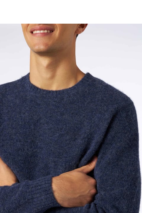 Homeware MC2 Saint Barth Man Navy Blue Stretch Wool Sweater With St. Barth Embroidery