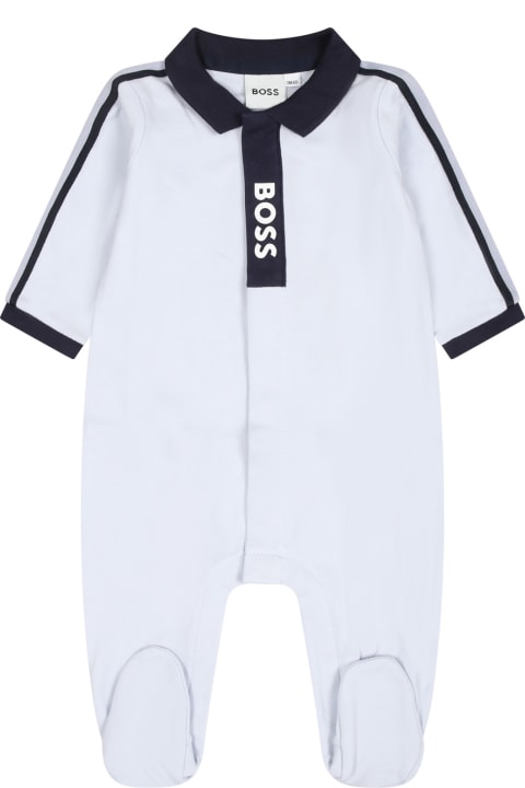 Hugo Boss Bodysuits & Sets for Baby Girls Hugo Boss Light Blue Cotton Babygrow For Baby Boy With Logo