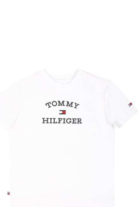 ベビーガールズ トップス Tommy Hilfiger White T-shirt For Baby Boy With Logo