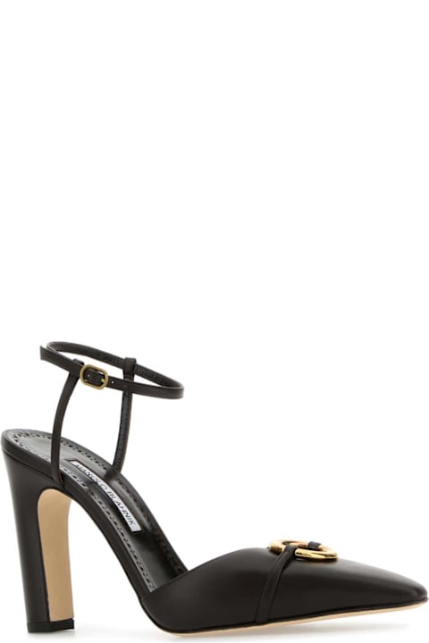Manolo Blahnik لـ Kids Manolo Blahnik Dark Brown Leather Querelle Pumps