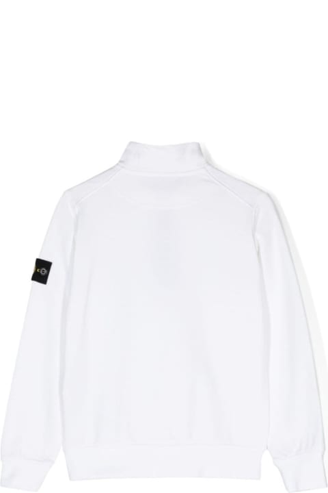 Fashion for Boys Stone Island White Sweatshirt With Zip In Cotton Boy