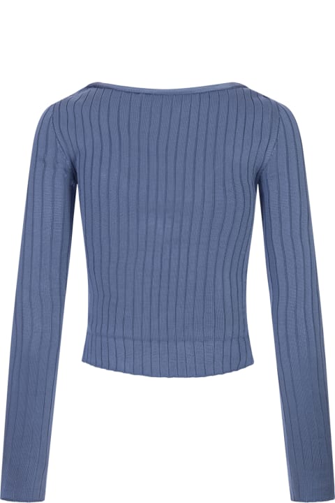 Sweaters for Women Marni Light Blue Ribbed Knit Short Cardigan