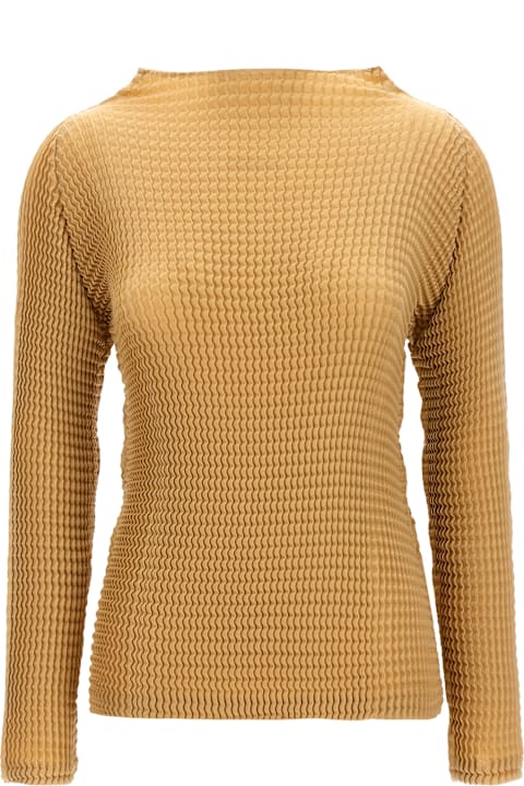 Tシャツ・カットソー ISSEY MIYAKE FW24 'Suede Like Pleats' blouse (IM48FJ105 40) Issey Miyake Wrapped Faux Suede Pleats Shirt | Saks Fifth Avenue