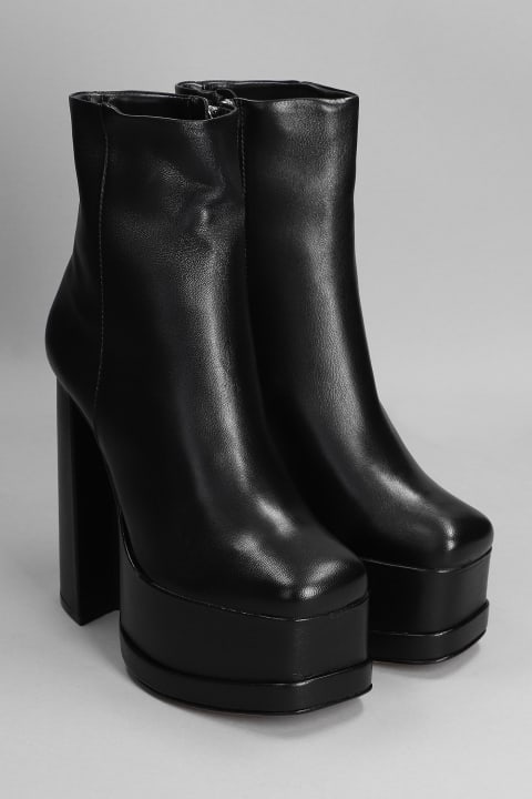 Selene Casual High Heels Ankle Boots In Black Leather