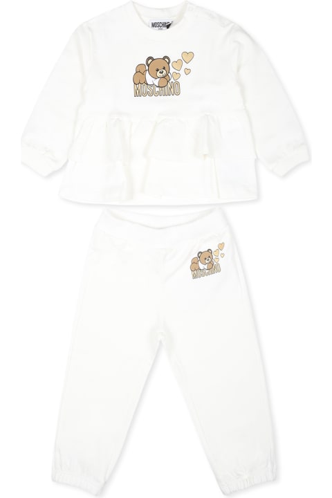 Moschino Bottoms for Baby Boys Moschino Ivory Suit For Baby Girl With Teddy Bear