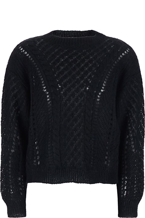 TwinSet for Kids TwinSet Black Crewneck Sweater With Logo Plaque On The Rear And Perforated Design In Wool Woman