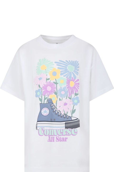 Converse T-Shirts & Polo Shirts for Girls Converse White T-shirt For Girl With Flowers And Shoes Print