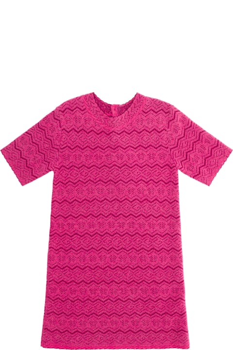 Fashion for Kids Gucci Fuchsia Crewneck Dress With Floreal Motif And G In Wool Girl