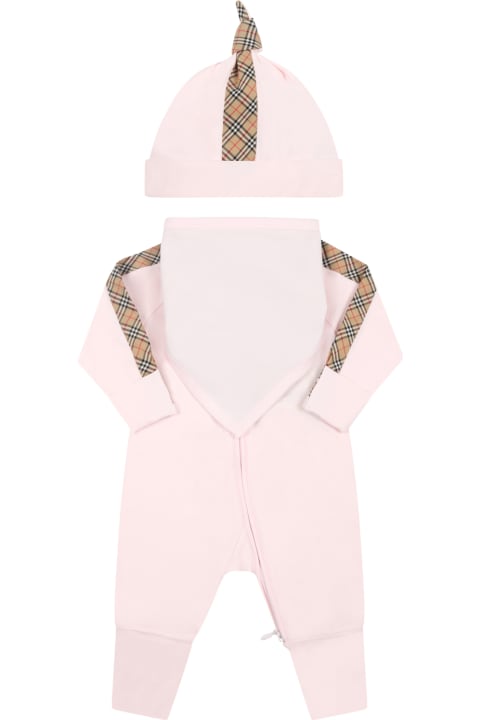 Burberry for Baby Girls Burberry Pink Set For Baby Girl With Iconic Check Vintage