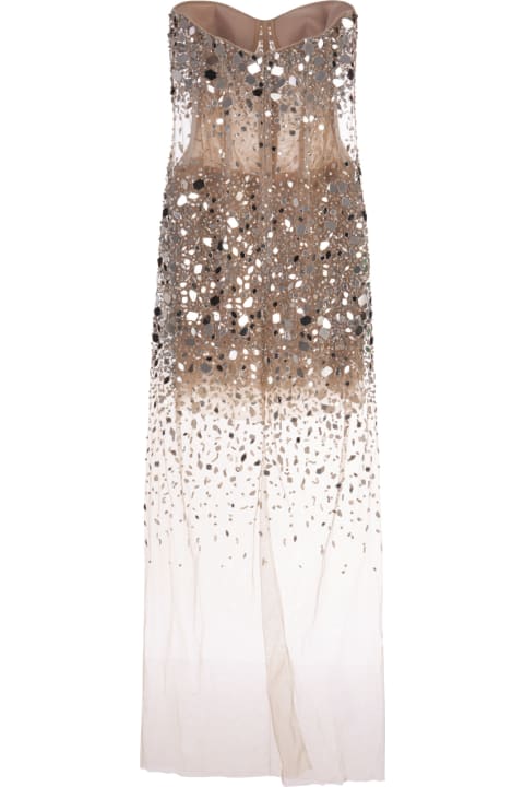 Ermanno Scervino Dresses for Women Ermanno Scervino Nude Tulle Mini Dress With Degradé Crystal Embellishments